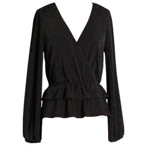 NWT ModCloth Layered In Luminosity black balloon long sleeve blouse metallic XS